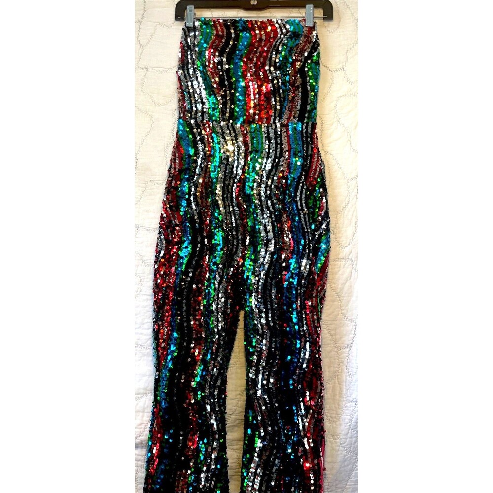 Lilly's Kloset RARE Strapless Multicolor 100% SEQUIN Pantsuit Sz SM.